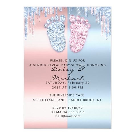 Gender Reveal Glitter DripsPink Blue Baby Boy Girl Invitation | Zazzle.com Glitter Gender Reveal, Bow Gender Reveal, Glitter Baby Shower, Gender Reveal Party Invitations, Baby Reveal Party, Gender Reveal Party Decorations, Baby Gender Reveal Party, Gender Reveal Invitations, 12 December