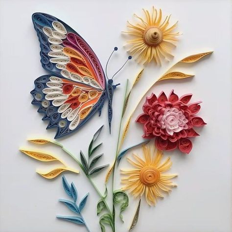 Paper Quilling Patterns Templates Free Printable Clip Art, Quilling Butterfly Easy, Paper Crafts Simple, Quilled Butterfly, Quilling Images, Quilling Butterfly, Diy Quilling Crafts, Quilling Flower Designs, Simple Diy Projects