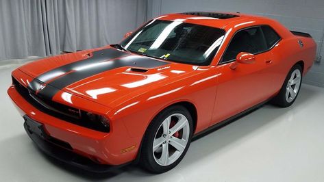 A well-preserved example of the First Edition Challenger. Dodge Challenger Wallpapers, Dodge Challenger Srt8, Challenger Srt8, Collector Cars For Sale, Modern Muscle Cars, Normal Cars, Dodge Challenger Srt, Abandoned Cars, Racing Stripes