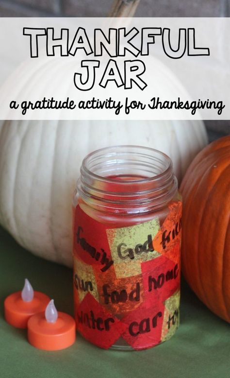 Thanksgiving Crafts Thankful, Being Thankful Crafts For Kids, Thankful Jars For Kids, Thankful Jar Ideas, Thanksgiving Religious Crafts, Gratitude Crafts For Adults, Girl Scout Thanksgiving Ideas, Gratitude Jar For Kids, Thankfulness Craft