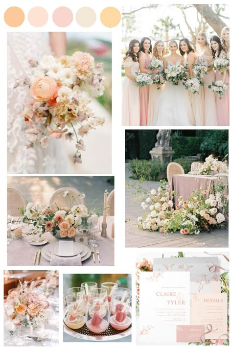 Elegant peach, cream, blush pink and yellow wedding color theme Cream And Blush Wedding Theme, Salmon Pink Wedding Theme, Peach Pink And Green Wedding, Cream And Pink Wedding Theme, Peach And Champagne Wedding Colors, Peach Ivory And Gold Wedding, Pink Peach Champagne Wedding, Blush And Peach Wedding Flowers, Light Peach And Ivory Wedding Theme