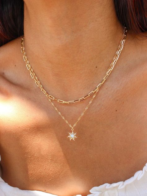 Everyday Gold Jewelry, Everyday Jewelry Gold, Initial Tag Necklace, Sun Charm, Star Charm Necklace, Celestial Jewelry, Jewelry Lookbook, Bead Chain, Solid Gold Jewelry