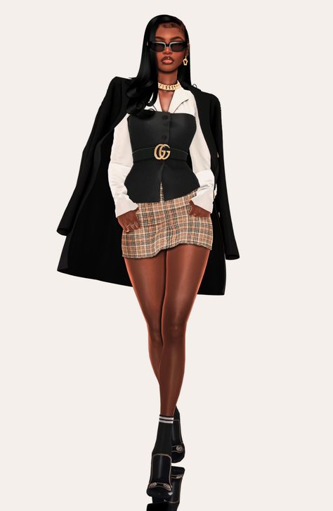 Sims Everyday Outfits, Skirt And Shirt Outfits, Sims 4 Bonnet, Sims4cc Clothes, Ts4 Lookbook, Shirt Corset, Zepeto Character, Tights And Sneakers, Heels And Socks