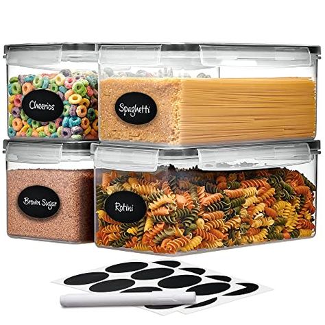 Airtight Food Storage Containers Set of 4 - Pasta storage Containers for Pantry Organization and Storage, BPA Free Spaghetti Container, Air Tight House Kitchen Storage Containers With Lids Containers For Pantry, Spaghetti Lasagna, Pasta Storage, Snacks Chips, Airtight Storage, Food Storage Container Set, Airtight Food Storage, Plastic Container Storage, Kitchen Storage Containers