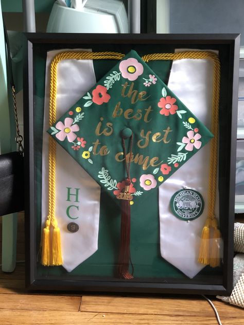 Graduation Gown Shadow Box Ideas, Framed Graduation Cap And Gown, Shadow Box For Graduation Cap And Gown, Graduate Shadow Box Ideas, Graduation Cap Frame Ideas, Graduation Cap Shadow Box Display, Shadow Box For Graduation, How To Display Graduation Cap And Gown, Cap And Gown Frame Ideas