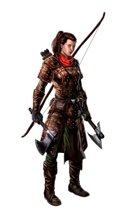 Female Human Dual Axe and Longbow Ranger - Pathfinder PFRPG DND D&D d20 fantasy Dnd Studded Leather Armor Female, Studded Leather Armor Women, Studded Leather Armor Dnd, Leather Armor Dnd, Dual Wielder, Studded Leather Armor, Brunette Female, Fantasy Role Playing, Female Fighter