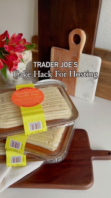 Amanda Hernandez on Instagram: "EASY FALL HOSTING HACK ✨

I shared this cake hack back in May and since so many of you loved it I am sharing again now that holiday hosting and parties are upon us. 

I have made this a few times now when I host and it’s always a hit! 

If you love Trader Joe’s and have tried their mini sheet cakes then you know how delicious they are! So much better than a traditional grocery store cake. 

Doing this hack of stacking up three of them (you can do this with any of the flavors sold at Trader Joe’s) saves so much time from baking, cost less than $20, and easily serves 16 people. 

Frosting tips - 

When the cakes are room temp scrape most of the frosting off all three cakes only leaving enough for a small layer on each cake. Stack the three cakes up and use a l Costco Cake Hack, Grocery Store Cake, Fall Hosting, Crumb Coat, Hosting Hacks, Holiday Hosting, Cake Hacks, Chantilly Cream, Frosting Tips