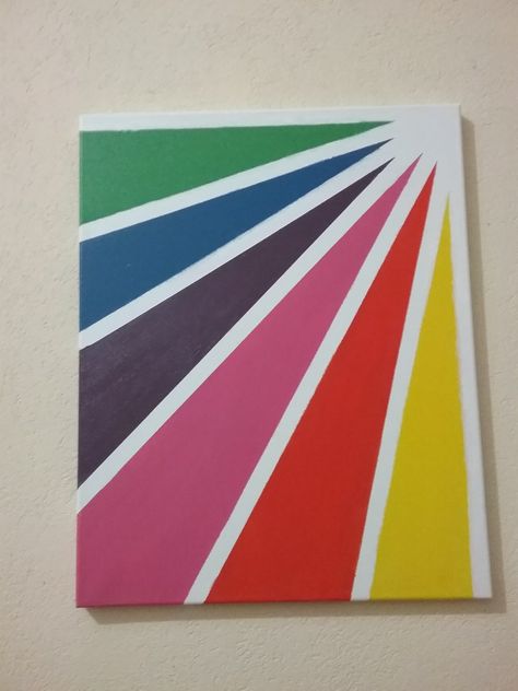 Beautiful rainbow rays. Paint And Tape Art, Geometric Canvas Painting Diy, Diy Rainbow Canvas Art, Tape Painting Art, Painting With Tape Designs On Canvas, Easy Canvas Art For Kids, Geometric Painting Ideas, Tape Painting Ideas, Tape Art Ideas