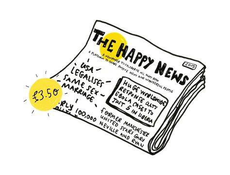 Good News Illustration, News Paper Illustration, Newspaper Doodle, Newspaper Branding, Happy Newspaper, Newspaper Illustration, Good In The World, Happy News, Positive News