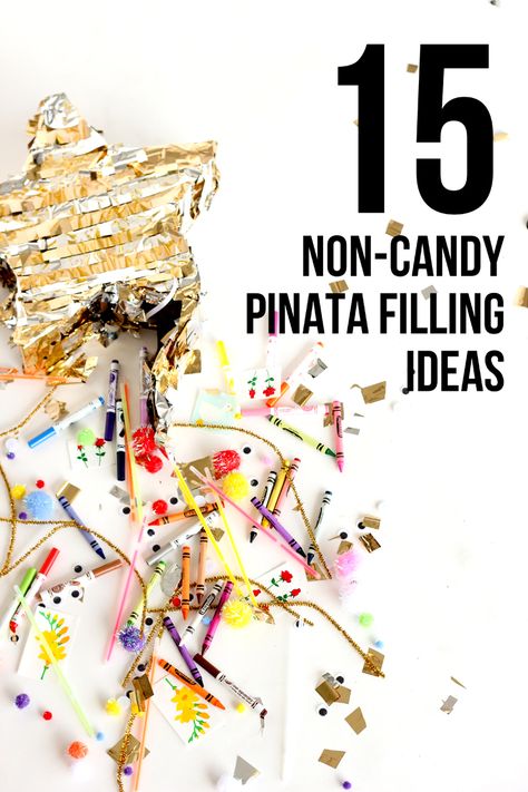 15 Non-Candy Pinata Filling Ideas // www.deliacreates.com Punch Pinata Prizes, Pinata Fillers Non Candy, Pinata Stuffer Ideas, Pinata Party Favors, Alternatives To Pinatas, Piñata Gift Ideas, What To Put In A Pinata, Piñata Stuffing Ideas Not Candy, Non Candy Pinata Fillers