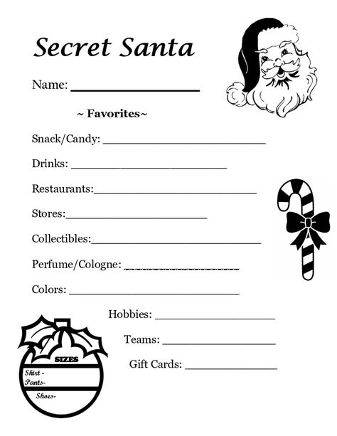 Secret Santa Questionnaire Simple, Secret Santa List Ideas, Secret Santa Questionnaire Printable Simple, Secret Santa Paper To Fill Out, Christmas Secret Santa Questions, Secret Santa Name Picking Ideas, Secret Santa Name Drawing Ideas, Work Secret Santa Questions, Secret Santa Questionnaire For Teens