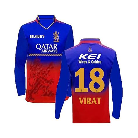 RCB Virat 18 Cricket Team Full Sleeve Jersey Tshirt 2023/2024 (Boys,Kids,Men)(Large 40) Multicolour Cricket Tshirt Designs, Cricket Dress, Tshirt 2023, Cricket T Shirt, Jersey Tshirt, Islamic Information, Tshirt Design Men, Cricket Team, Virat Kohli