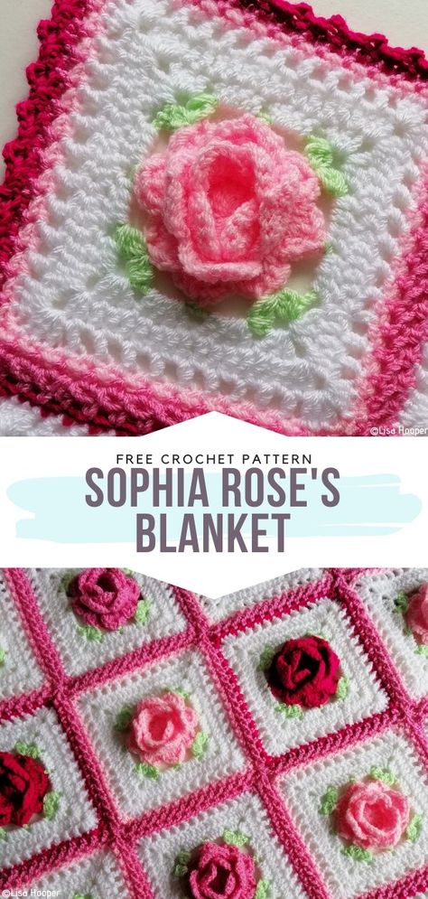 Sophia Rose's Blanket Free Crochet Pattern Take time to smell the roses today! This precious blanket is going to be a treat for every passionate crocheter willing to celebrate spring. We don't even have to tell you that this pattern is a keeper, do we? #crochetrose #crochetblanket #crochetflower #rosestitch #freecrochetpattern Free Crochet Pattern For Blanket, Rose Crochet Pattern Free Granny Squares, Rose Afghan Crochet Pattern, Crochet Rose Afghan Pattern Free, Rosebud Crochet Pattern, Crochet Rose Blanket Pattern Free, Granny Square Rose Pattern, Rose Blanket Crochet Pattern, Rose Granny Square Pattern Free