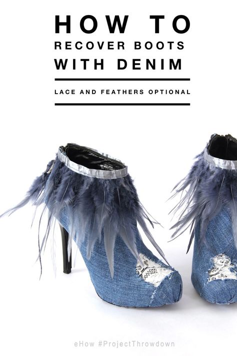 Denim and Lace Ankle Boots - The Sewing Rabbit Brown Boots Outfit, Boots Diy, Shoe Refashion, Lace Ankle Boots, Old Boots, Denim And Diamonds, Trendy Boots, Denim Boots, Denim Crafts