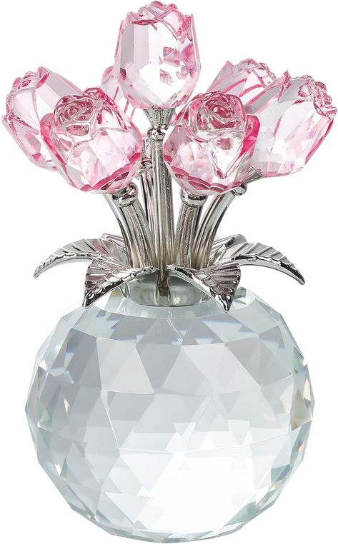 Amazon.com: Pink Rose Flower Crystal Figurine with Vase, Bouquet Flowers Ornament Gifts for Wife Girlfriend Women , Handmade Crystal Flower Collectible Home Table Decor ​for Valentine's Day Wedding Anniversary : Everything Else Rose Gifts, Home Table Decor, Round Vase, Pink Rose Flower, Day Wedding, Gifts For Wife, Rose Flower, Pink Rose, Mother's Day