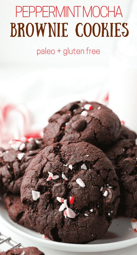 Peppermint Mocha Brownie Cookies - soft and chewy, minty chocolate chunk cookies with hints of coffee. Gluten Free & Paleo Peppermint Brownie Cookies, Italian Hot Chocolate, Paleo Christmas, Gluten Free Desserts Healthy, Blackberry Syrup, Peppermint Brownies, Desserts Healthy, Paleo Cookies, Paleo Baking