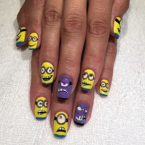 Minion Nail Art, Owl Nails, Minion Nails, Funky Nail Art, Cute Minions, Wow Nails, Elegant Nail Art, Nice Nails