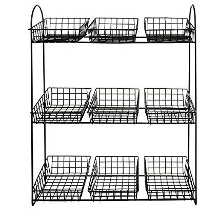 Metal Display Stands Black Wire 3-Tier with 9 Baskets Cardboard Display Stand, Snack Display, Point Of Sale Display, Countertop Display, Cardboard Display, Metal Display, Pop Display, Miscellaneous Items, Bag Display