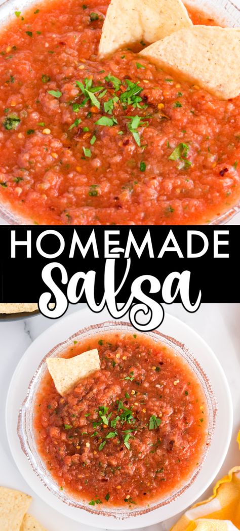 This homemade salsa, made right in the blender, tastes just like the salsa that On the Border restaurant serves! You're never going to want to buy jarred salsa again once you learn how to make homemade salsa. | www.persnicketyplates.com #salsa #homemadesalsa #vegan #vegetarian #dip #sidedish #easyrecipe On The Border Salsa Recipe, On The Border Salsa, Persnickety Plates, Vegetarian Dip, Jarred Salsa, Easy Salsa Recipe, Homemade Salsa Recipe, Easy Salsa, Cold Appetizers