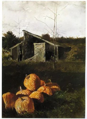 Andrew Wyeth, Pumpkins, watercolor on paper, 1969 – if it's hip, it's here Andrew Wyeth Watercolor, Wyeth Paintings, Andrew Wyeth Paintings, Andrew Wyeth Art, Jamie Wyeth, Nc Wyeth, Picture Frame Gallery, Pumpkin Pictures, Pierre Bonnard