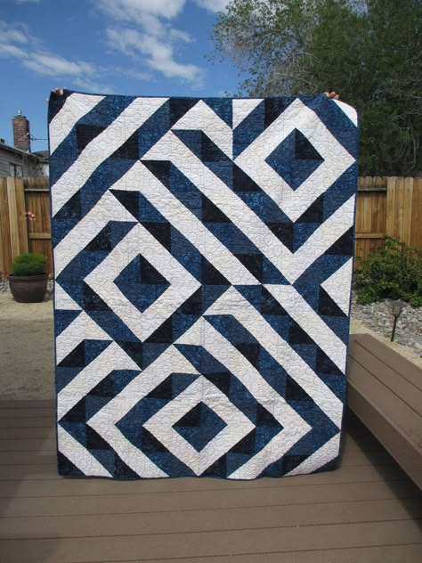 "** The Ripples in Time Quilt Top PATTERN does NOT include the pictured quilt.  ** This listing is for the instructions to create your own Ripples in Time Quilt Top. ** The Ripples in Time Quilt Top pattern gives instructions for 5 quilt sizes; Throw (60\"x78\"), Twin (72\"x90\"), Full (90\"x90\"), Queen (98\"x98\") and King (112\"x112\").  The quilt top pattern has detailed instructions and color illustrations. Beginners should do great with this easy pattern.  You will download the pattern aft Blue And Gray Quilts, Two Colour Quilts, Monochromatic Quilt Patterns, Masculine Quilt Patterns, 2 Color Quilts, Quilts For Men Patterns, Monochromatic Quilt, Quilt Top Patterns, Hst Quilts