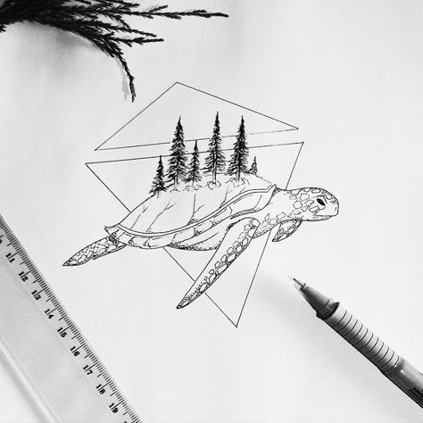 This.. with a galaxy outside of the triangles maybe.... Space Turtle Tattoo, Simple Waterfall Tattoo, Geometric Turtle Tattoo, Watercolour Waterfall, Turtle Geometric, Turtle Monster, Turtle Tattoo Ideas, Turtle Illustration, Tattoo Dotwork