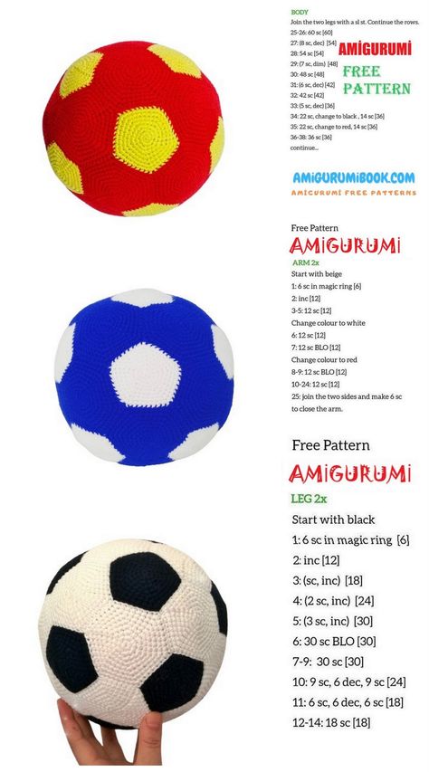 Ball Amigurumi Free Pattern – Amigurumibook.com Amigurumi Ball Free Pattern, Crochet Ball Free Pattern, Crochet Soccer Ball, Crochet Football Pattern, Amigurumi Ball, Crochet Soccer, Diy Crochet Hook, Crochet Football, Crochet Keychains