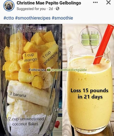 Pineapple Banana Smoothie, Smoothie Recipes Healthy Breakfast, Mango Pineapple, Smoothie Drink Recipes, Healthy Drinks Smoothies, Electric Foods, Smoothie Diet Plans, Healthy Smoothie, Fruit Smoothie Recipes