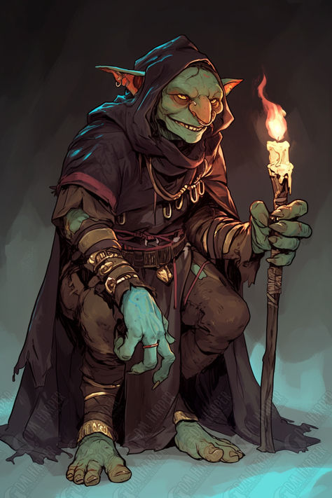 Goblin Wizard Goblin World Of Warcraft, Dnd Goblin Wizard, Bugbear Wizard, Goblin Adventurer, Goblin Fantasy Art, Hobgoblin Dnd, Goblin Art Dnd, Goblin Concept Art, Goblin Bard