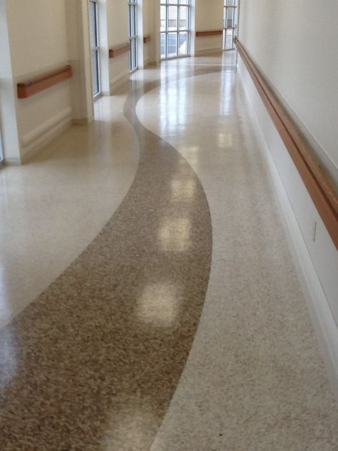 Backyard Flooring, Hospital Flooring, Terrazo Flooring, Hospital Corridor, Office Flooring, Flooring Designs, Floor Designs, Strip Design, Stairway Design