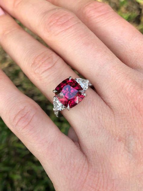 Red Spinel Ring, Ruby Jewelry Ring, Cushion Cut Engagement Rings, Red Diamond Ring, Emerald Cut Sapphire Ring, Spinel Jewelry, Emerald Ring Engagement Diamond, Cushion Cut Diamond Ring, Cushion Cut Engagement