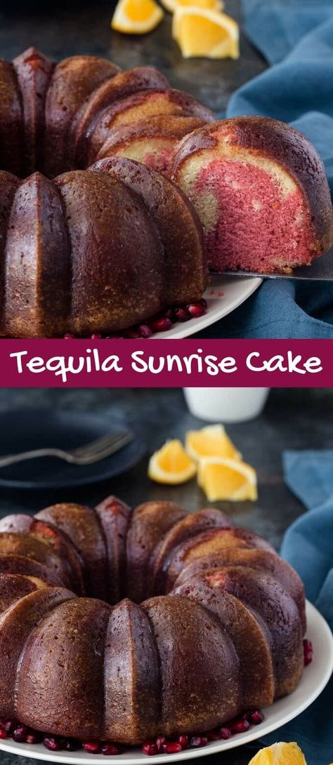 Tequila Cake Recipe, Boozy Deserts, Sunrise Cake, Alcohol Cakes, Tequila Cake, Boozy Cakes, Infused Alcohol, Alcohol Cake, Roll Cakes