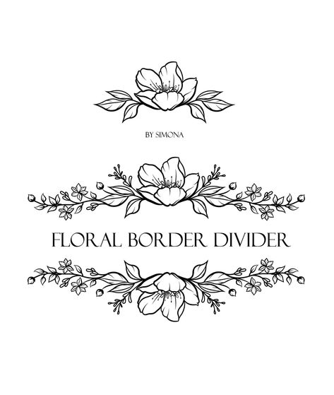 Flowers Floral Border Divider hand drawn LOGO | Etsy Art Border, Wedding Svg, Floral Border Design, Hand Drawn Logo, Floral Drawing, Logo Art, Pola Sulam, Invitation Wedding, Flower Border