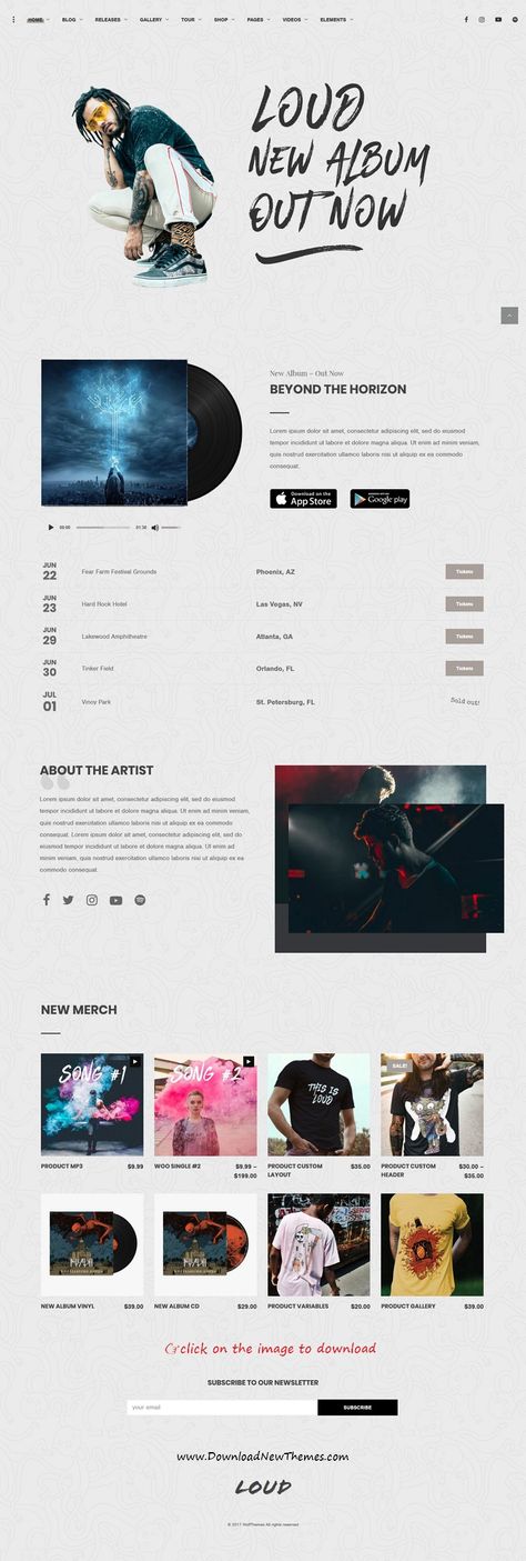 Loud is clean and modern design responsive WordPress theme for #singer #album, musicians, artists, labels, entertainment and #music industry website with 18+ stunning niche homepage layouts to download 👉click on image. Music Portfolio Design, Discography Design, Music Label Website Design, Music Artist Website Design Layout, Music Website Design Layout, Music Producer Website, Music Band Website, Entertainment Website Design, Music Artist Website