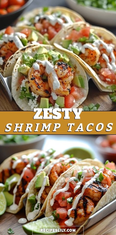 I just made these zesty shrimp tacos and they are bursting with flavor! The grilled shrimp paired with fresh veggies and a tangy sauce is simply irresistible. Perfect for a quick weeknight dinner or a festive gathering, these tacos will definitely impress your family and friends! Shrimp Street Tacos Recipe, Scallop Tacos, Shrimp Taco Sauce, Baja Shrimp Tacos, Shrimp Tacos Recipe, Shrimp Taco Recipes, Carrot Slaw, Zesty Sauce, Tortilla Warmer