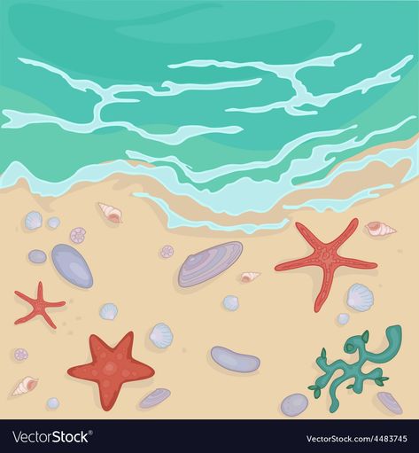 Sea Shore Illustration, Beach Shore Drawing, Sea Shore Drawing, Shore Drawing, Sea Shore Painting, Waves Illustration, Beach Shoreline, Crafts Summer, Ocean Drawing