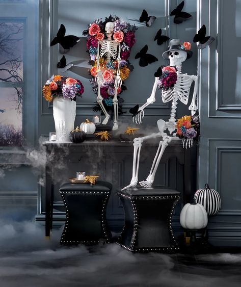 Gold Skeleton, Faux Branches, Pumpkin Topiary, Door Swag, Black And White Theme, Grandin Road, Halloween Home Decor, Hallows Eve, Cafe Bar