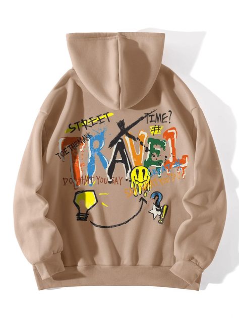 Graffiti Print Kangaroo Pocket Drawstring Thermal Hoodie | SHEIN USA Travel Hoodie, Thermal Hoodie, Women Sweatshirts, Hoodie And Sweatpants, Graphic Tshirt Design, Graffiti Prints, Printed Drawstring, Drawstring Hoodie, Hoodies For Sale