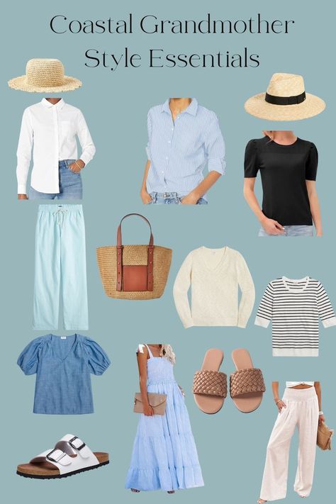 Grandmother Style Fashion, Beach Cottage Style Outfits, Classic Coastal Outfit, Coastal Granny Fashion, Coastal Granddaughter Style Clothing, Coastal Grandmother Plus Size Outfits, East Coast Grandma Style, Coastal Grandma Outfits 2023, Coastal Wear Women