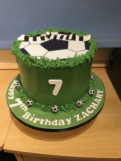 Football themed 7th birthday cake for Zachary. Chocolate football filled rainbow cake and rainbow cupcakes 🧁 🌈 ⚽️ Soccer Theme Cake, 7th Birthday Cake, Football Themed Cakes, Soccer Ball Cake, Chocolate Footballs, 7th Birthday Cakes, Soccer Cake, Ball Cake, Soccer Theme