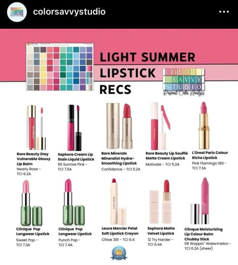 Light Summer Lipstick Colors, Light Summer Lipstick, Light Summer Color Palette Lipstick, Light Summer Makeup Tutorials, Classic Summer Palette Makeup, Light Summer Eyeshadow Palette, Light Summer Makeup, “light Spring” Mac Lipstick Colors, Summer Lipstick Colors