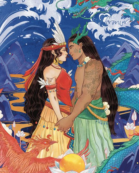 Lạc Long Quân and Âu Cơ: The Origins of Vietnam🐉🐦‍🔥 In ancient Vietnam, Lạc Long Quân, a powerful dragon king of the sea, met and fell in love with Âu Cơ, a beautiful fairy princess from the mountains. They married and Âu Cơ gave birth to a golden sac containing one hundred eggs, which hatched into one hundred children. These children became the ancestors of the Vietnamese people, known as the “Bách Việt.” Realizing their true homes were different, Lạc Long Quân and Âu Cơ decided to part way... Powerful Dragon, Ancient Vietnam, Beautiful Fairy, True Homes, Dragon King, Fairy Princess, Fairy Princesses, Beautiful Fairies, Fell In Love