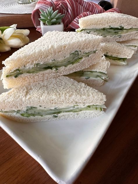 Cucumber And Cream Cheese, Cucumber Cream Cheese Sandwiches, Tea Finger Sandwiches, Cream Cheese Cucumber, Cucumber Cream Cheese, Cream Cheese Sandwich, Cucumber Tea, Tipsy Housewife, Cream Cheese Sandwiches