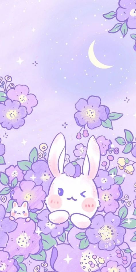 Light Purple Wallpaper, Iphone Wallpaper Stills, Goth Wallpaper, Bunny Wallpaper, Flowery Wallpaper, Kawaii Illustration, Purple Wallpaper Iphone, Cute Wallpaper For Phone, Cute Patterns Wallpaper