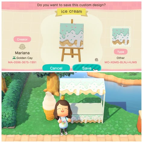 Ice Cream Stall Acnh, Acnh Fish Stall Code, Animal Crossing Movie Theater Design, Animal Crossing Boba Stand, Animal Crossing Lemonade Stand, Animal Crossing Ice Cream Stall, Acnh Ice Cream Stall Design, Acnh Sweets Design, Animal Crossing Stall Design Code