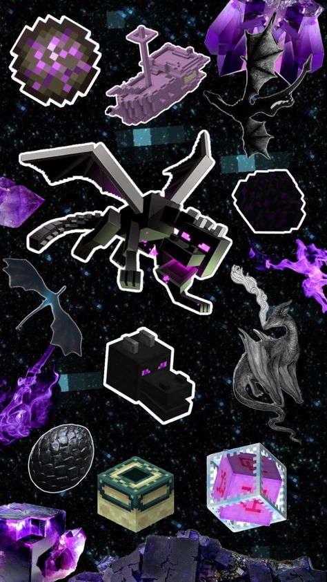 Ender Dragon Collage #minecraft #enderdragon #end #dragon #crystals Dragon Collage, Ender Dragon, Crystals Purple, Purple Black, Minecraft, Collage, Crystals, Purple, Black