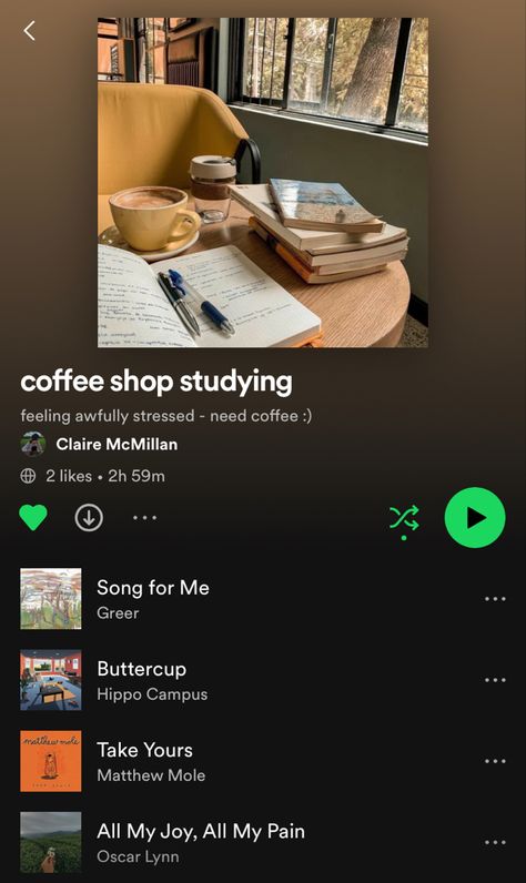 Coffee Shop Playlist, Coffee Shop Studying, Music Mashups, Playlist Vibes, Songs Ideas, Spotify Ideas, Fall Playlist, Music Recs, Hippo Campus