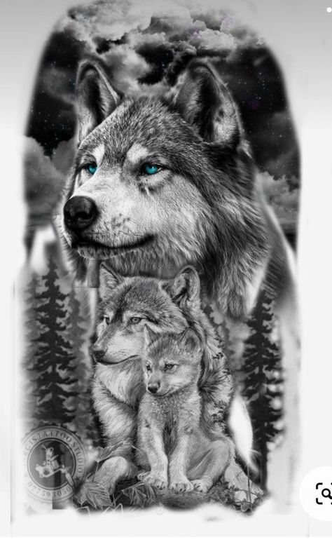 Family Wolf Tattoo Ideas, Wolves Family Tattoo, Wolf Family Tattoo Design, Wolf Cub Tattoo Design, Wolf And Cub Tattoo, Wolf Family Tattoo, Wolf And Cub Tattoo Design, Wolf Pack Tattoo, Wolf Tattoos For Women