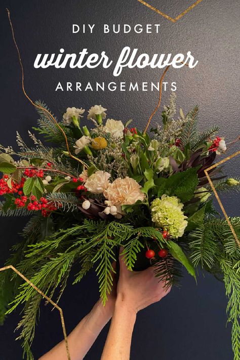 Winter Wedding Floral Arrangements Centerpieces, Winter Arrangements Centerpieces, Simple Winter Floral Arrangements, Winter Flower Arrangements For Church, Winter Party Flower Arrangements, Christmas Flower Arrangements Diy, Christmas Arrangements Ideas, January Flower Arrangements, Holiday Party Floral Arrangements