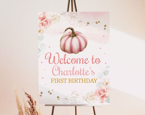 Little Pumpkin First Birthday, First Birthday Welcome Sign, Pink First Birthday, First Birthday Sign, Pumpkin First Birthday, Pink Truck, Birthday Welcome Sign, Shower Foam, Pumpkin Birthday